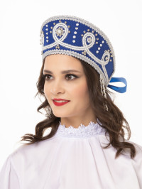 Кокошник Мария синий с серебром